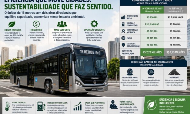 Como o ônibus de 15 metros com dois eixos direcionais pode reduzir o TCO, emissões e fadiga operacional sem comprometer a capacidade de passageiros
