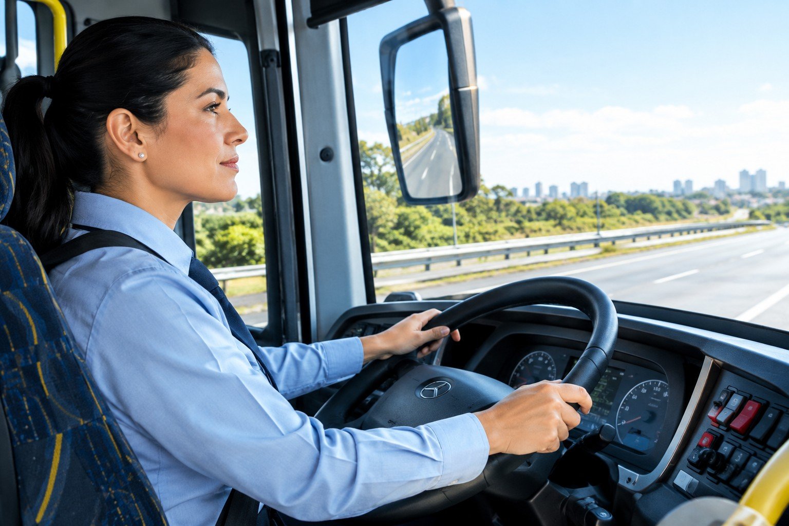 Motorista de ônibus na estrada